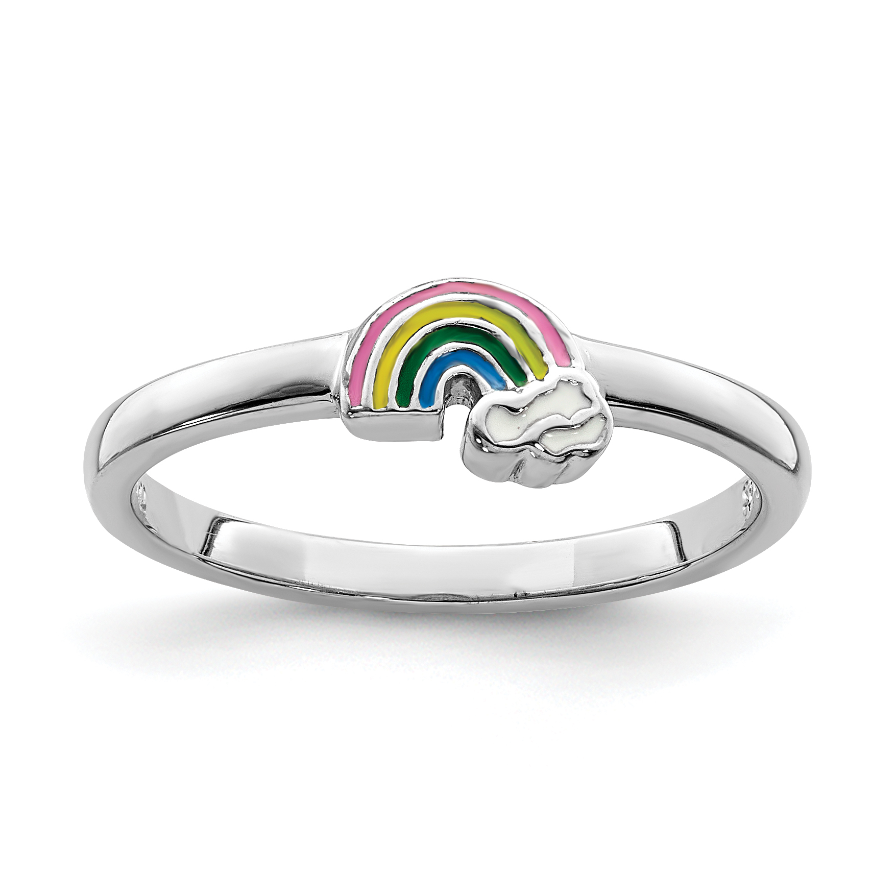 Sterling Silver RH-plated Multi-color Enameled Rainbow Children's Ring (QR6814-3)