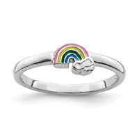 Sterling Silver RH-plated Multi-color Enameled Rainbow Children's Ring view 1