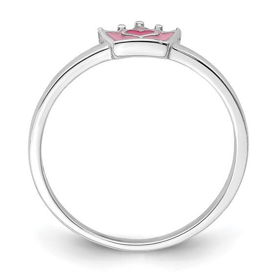 Sterling Silver Rhodium-plated Polished Pink Enamel Crown Children's Ring