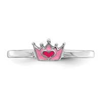 Sterling Silver Rhodium-plated Polished Pink Enamel Crown Ring view 5