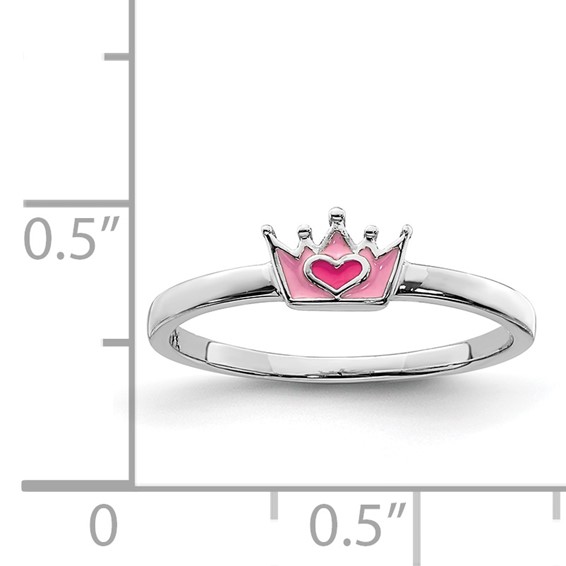 Sterling Silver Rhodium-plated Polished Pink Enamel Crown Children's Ring