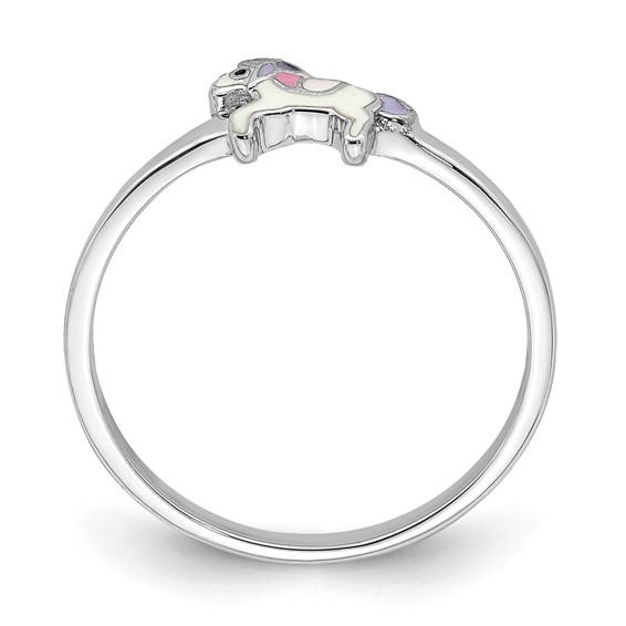 Sterling Silver RH-plated Multi-color Enameled Unicorn Children's Ring