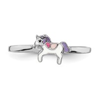 Sterling Silver Rhodium-plated Multi-color Enameled Unicorn Ring - Size 3 view 5