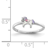 Sterling Silver Rhodium-plated Multi-color Enameled Unicorn Ring - Size 3 view 3