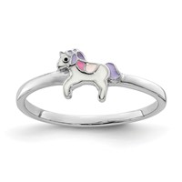 Sterling Silver Rhodium-plated Multi-color Enameled Unicorn Ring - Size 3 view 1