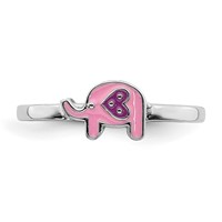 Sterling Silver Rhodium-plated Childs Enameled Pink Elephant Ring view 5