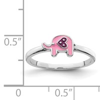 Sterling Silver Rhodium-plated Childs Enameled Pink Elephant Ring view 3