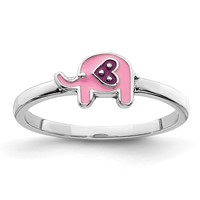 Sterling Silver Rhodium-plated Childs Enameled Pink Elephant Ring view 1
