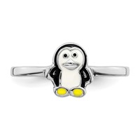 Sterling Silver Rhodium-plated Childs Enameled Penguin Ring view 4