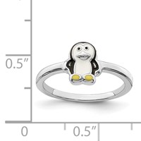 Sterling Silver Rhodium-plated Childs Enameled Penguin Ring view 5