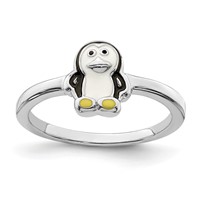 Sterling Silver Rhodium-plated Childs Enameled Penguin Ring view 1