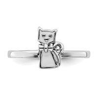 Sterling Silver Rhodium-plated Childs Enameled White Cat Ring view 5