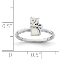 Sterling Silver Rhodium-plated Childs Enameled White Cat Ring view 3