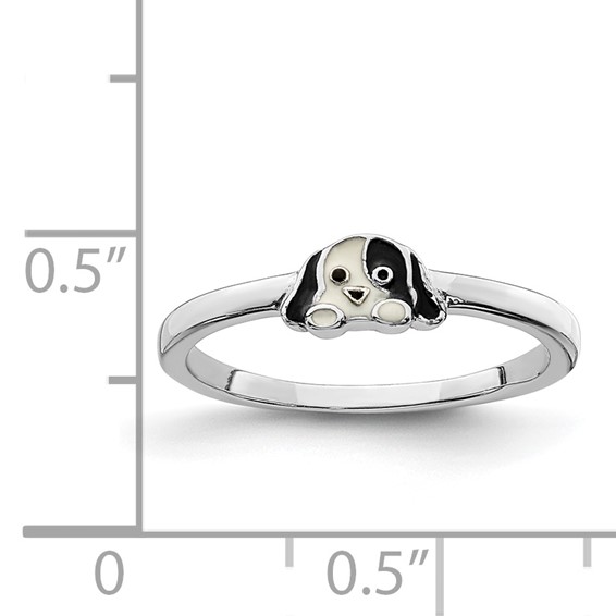 Sterling Silver RH-plated Black & White Enameled Puppy Children's Ring