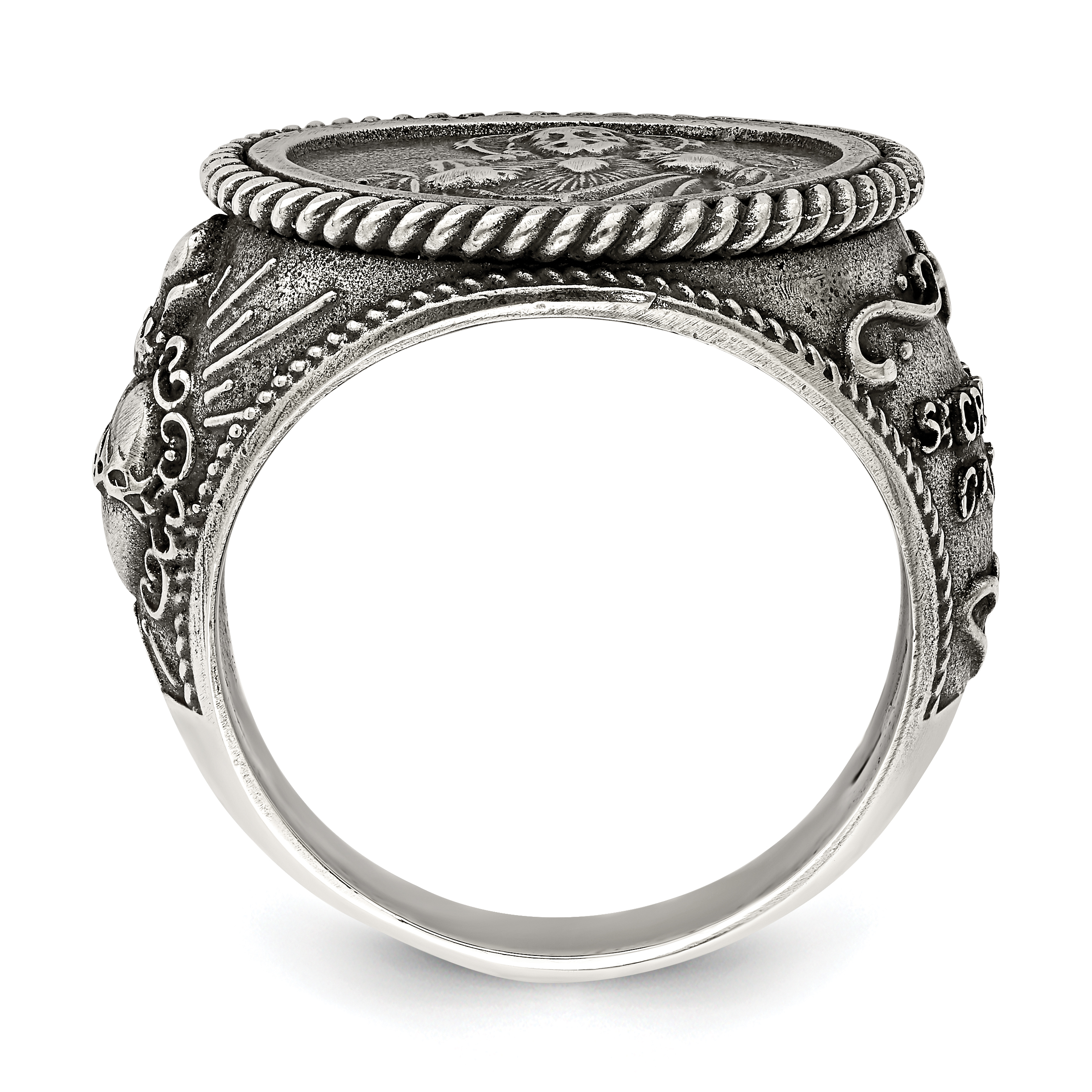 Silver Antiqued Sacred Heart of Jesus Ring QR6826 - Picture 2 of 6