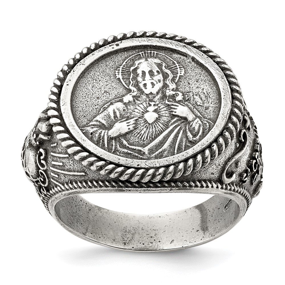 Sterling Silver Antiqued Sacred Heart of Jesus Ring