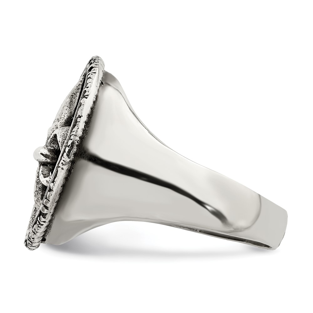 Sterling Silver Antiqued Fleur de Lis Ring (QR6827-10)