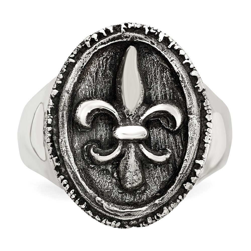 Sterling Silver Antiqued Fleur de Lis Ring (QR6827-10)