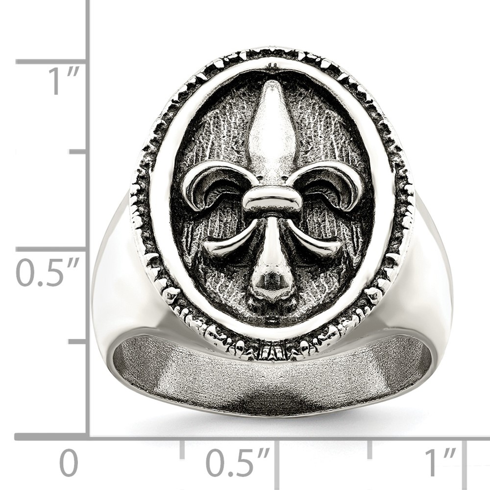 Sterling Silver Antiqued Fleur de Lis Ring (QR6827-10)