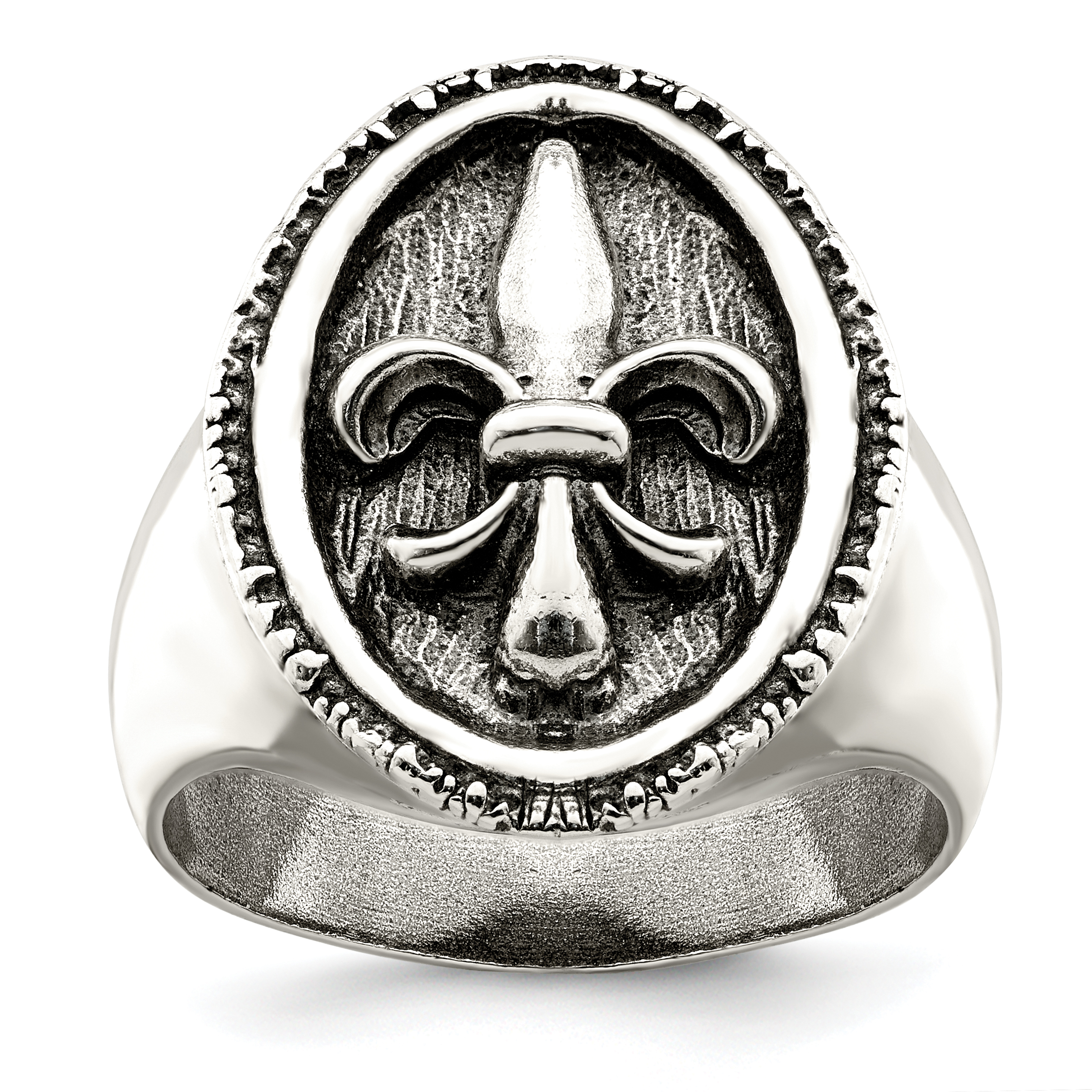 Sterling Silver Antiqued Fleur de Lis Ring (QR6827-10)