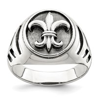 Sterling Silver Antiqued Fleur De Lis Ring view 1
