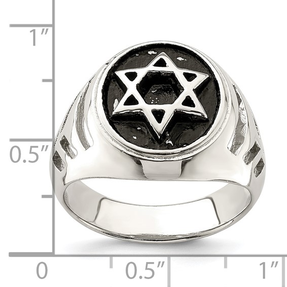 Sterling Silver Antiqued Star of David Ring
