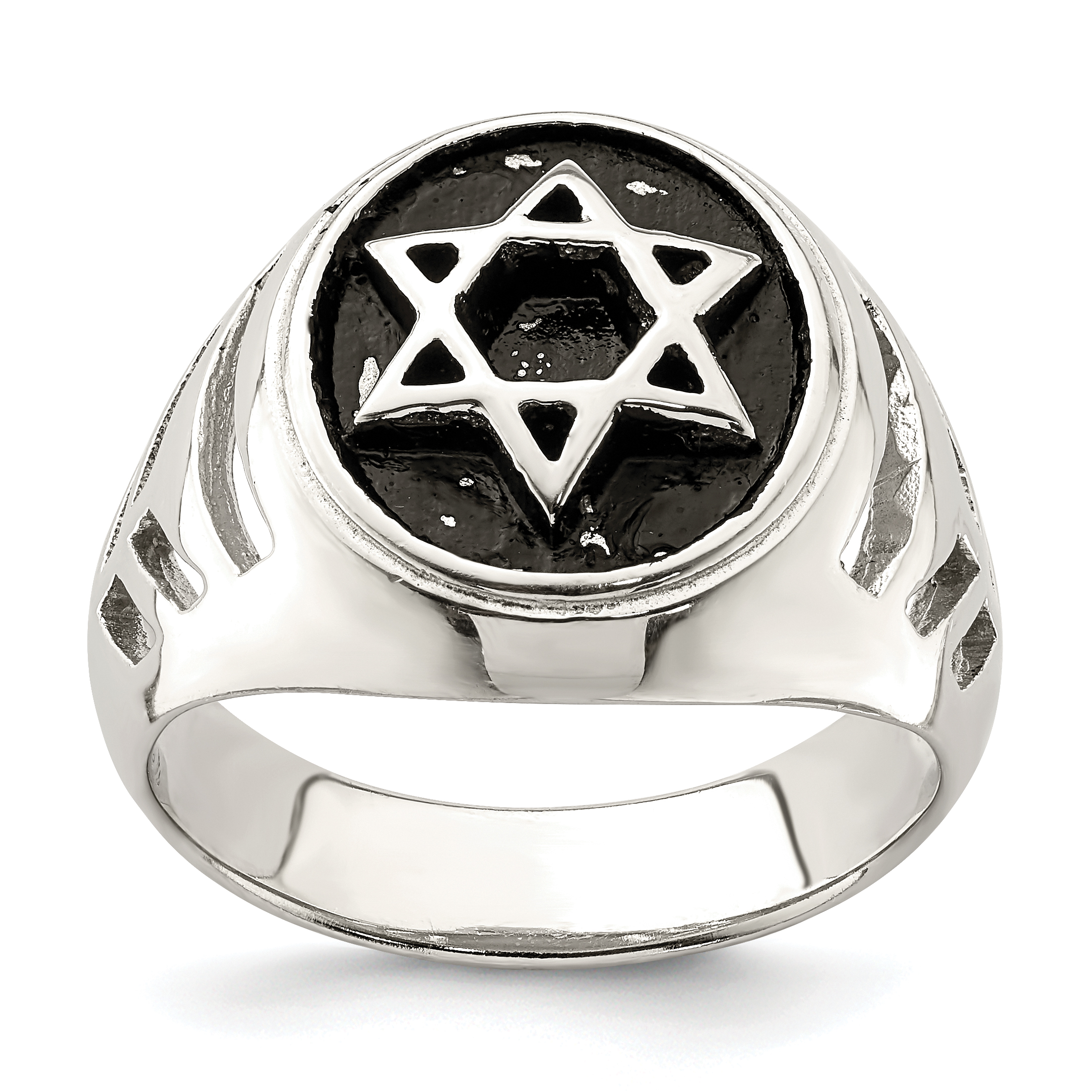 Sterling Silver Antiqued Star of David Ring (QR6831-10)