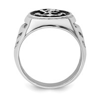 Sterling Silver Rhodium-plated & Antiqued Plated Anchor Ring view 2