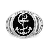 Sterling Silver Rhodium-plated & Antiqued Plated Anchor Ring view 3