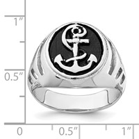 Sterling Silver Rhodium-plated & Antiqued Plated Anchor Ring view 5
