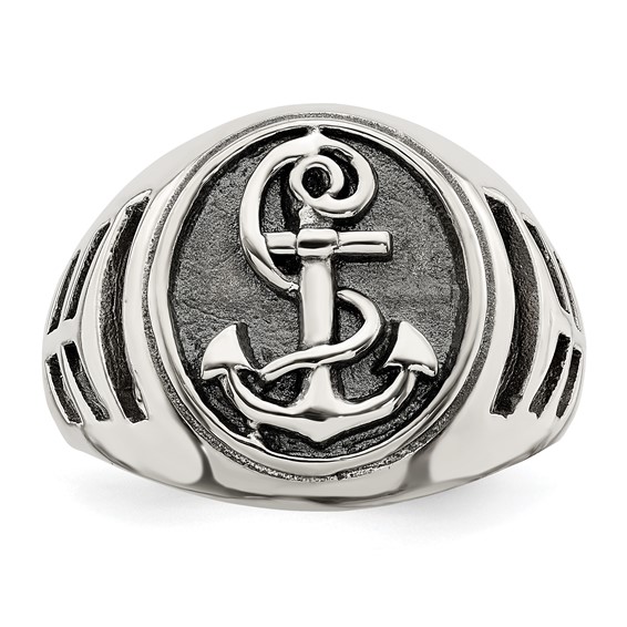 Sterling Silver Antiqued Anchor Ring