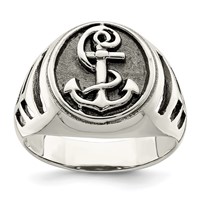 Sterling Silver Antiqued Anchor Ring view 1