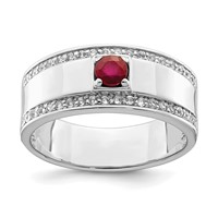 Sterling Silver Rhod-plated Men's African Ruby and White Topaz Ring view 1