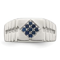 Sterling Silver Rhodium-plated Men's Blue Sapphire Ring view 5