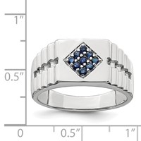Sterling Silver Rhodium-plated Men's Blue Sapphire Ring view 4