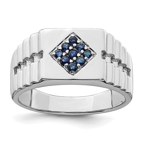 Sterling Silver Rhodium-plated Men's Blue Sapphire Ring