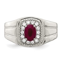 Sterling Silver Rhod-plated Men's African Ruby and White Topaz Ring view 5