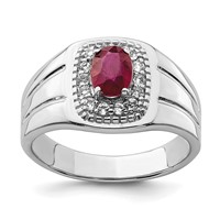 Sterling Silver Rhod-plated Men's African Ruby and White Topaz Ring view 1