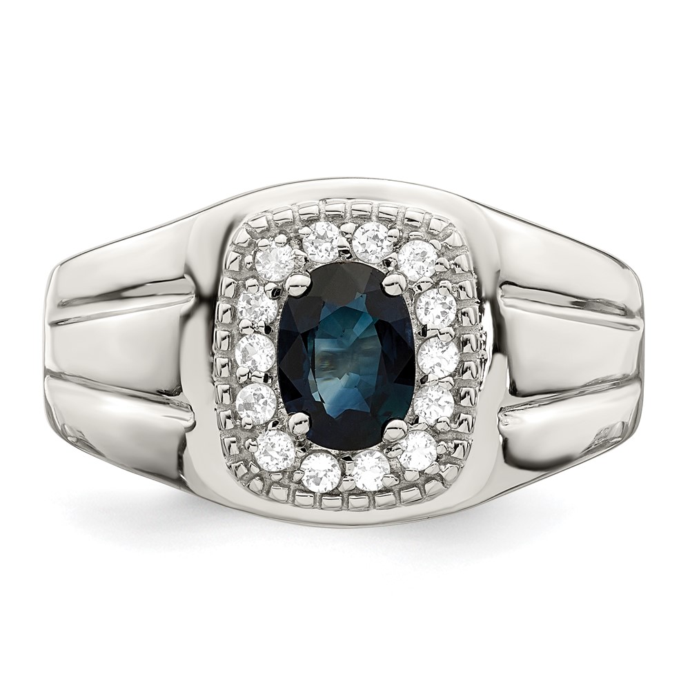 Sterling Silver Rhod-plated Men's Blue Sapphire and White Topaz Ring (QR6840-10)