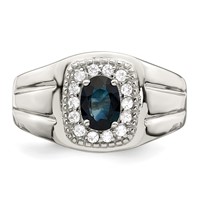 Sterling Silver Rhod-plated Men's Blue Sapphire and White Topaz Ring view 5