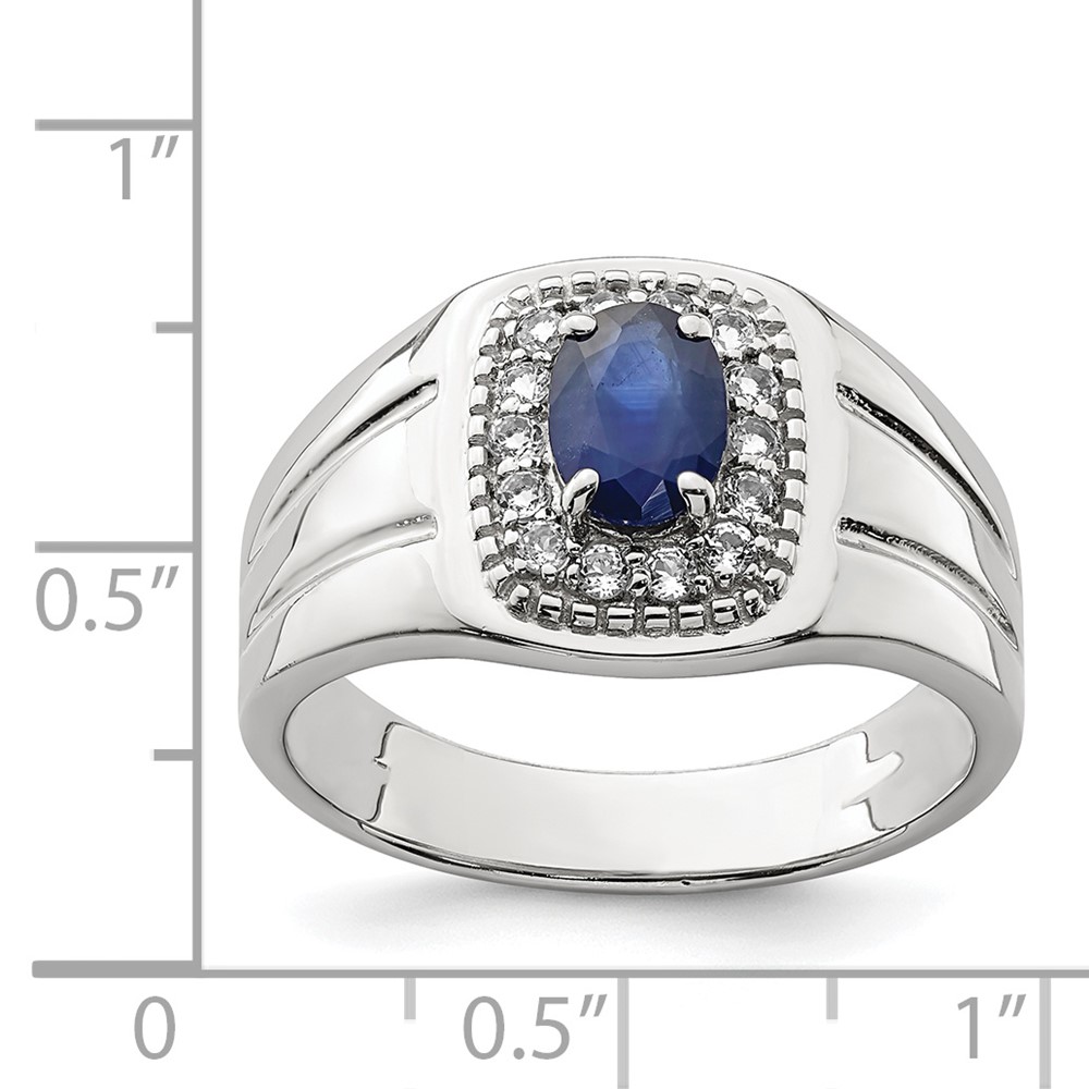 Sterling Silver Rhod-plated Men's Blue Sapphire and White Topaz Ring (QR6840-10)