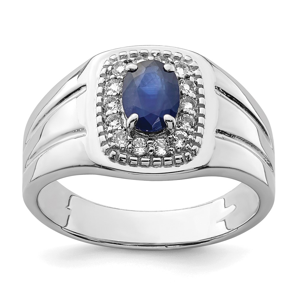 Sterling Silver Rhod-plated Men's Blue Sapphire and White Topaz Ring (QR6840-10)
