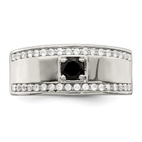 Sterling Silver Rhodium-plated Men's Onyx and White Topaz Ring view 5