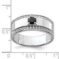 Sterling Silver Rhodium-plated Men's Onyx and White Topaz Ring view 3