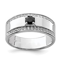 Sterling Silver Rhodium-plated Men's Onyx and White Topaz Ring view 1