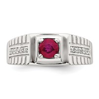 Sterling Silver Rhod-plated Men's African Ruby and White Topaz Ring view 4