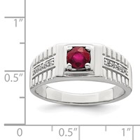Sterling Silver Rhod-plated Men's African Ruby and White Topaz Ring view 5