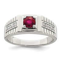 Sterling Silver Rhod-plated Men's African Ruby and White Topaz Ring view 1