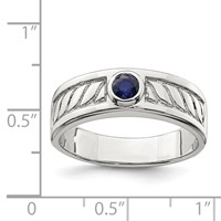 Sterling Silver Rhodium-plated Men's Blue Sapphire Ring view 4