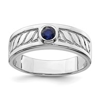 Sterling Silver Rhodium-plated Men's Blue Sapphire Ring view 1